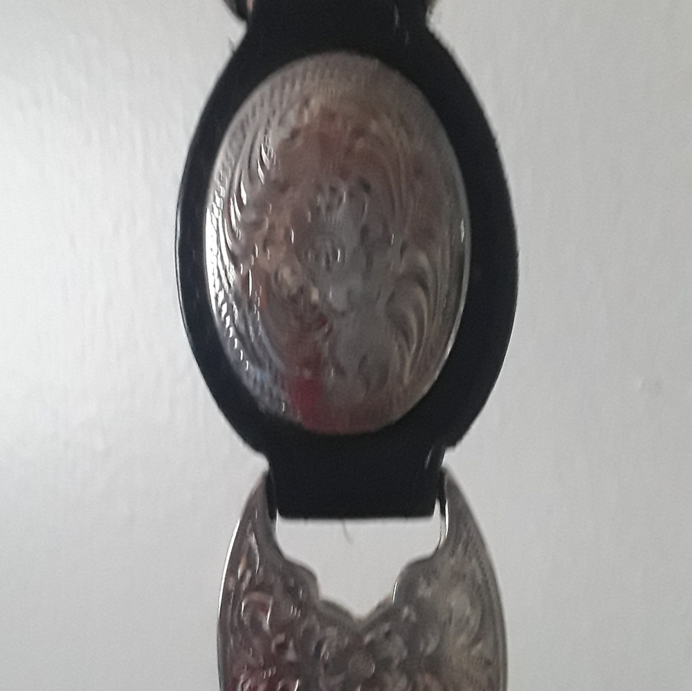 Leather and silver concho black belt